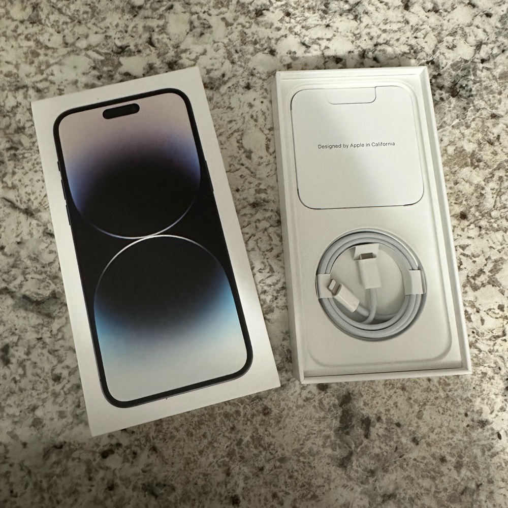iPhone 14 pro max box and brand new charging cable